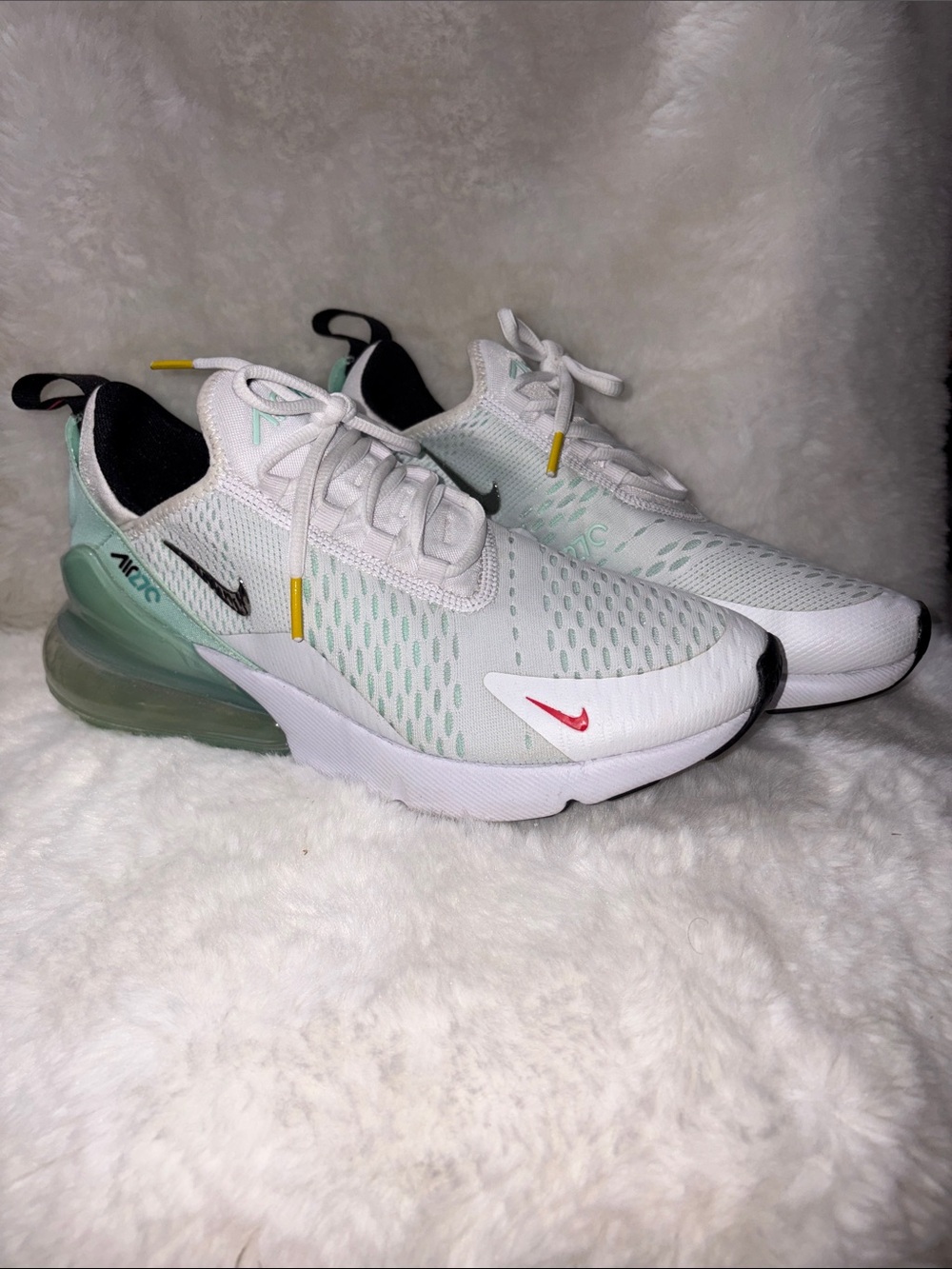 Nike White Mint and Black Women's Air Max-Inspired Sneakers with Red Accent
